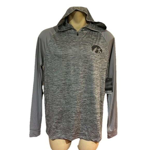 Iowa Hawkeyes Colosseum Performance Shirt Hooded 1/4 Zip Gray Shirt Men's L - Picture 1 of 7